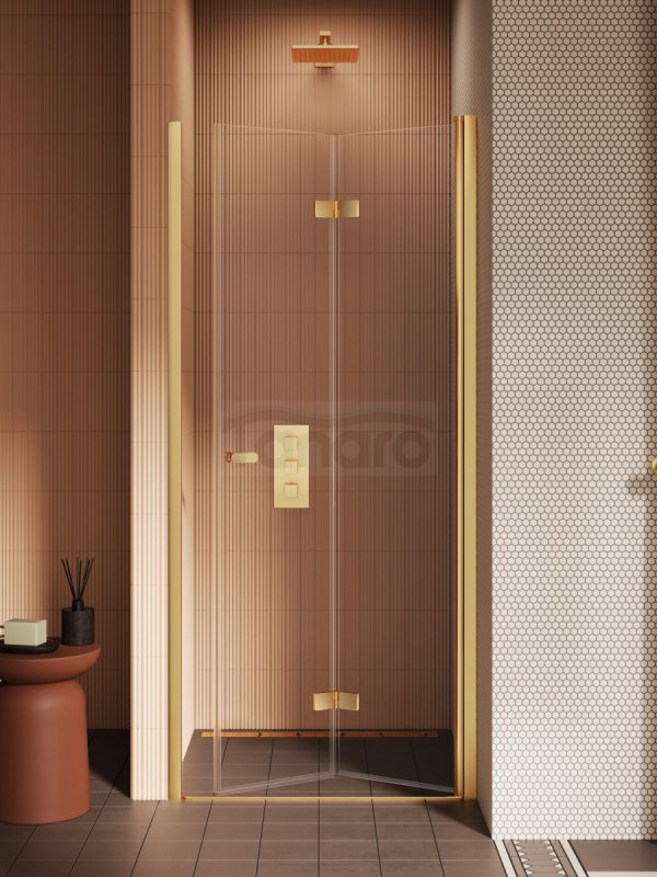 NEW TRENDY Drzwi wnękowe New Soleo Gold Brushed, pojedyncze, składane 100x195 D-0755A/D-0756A