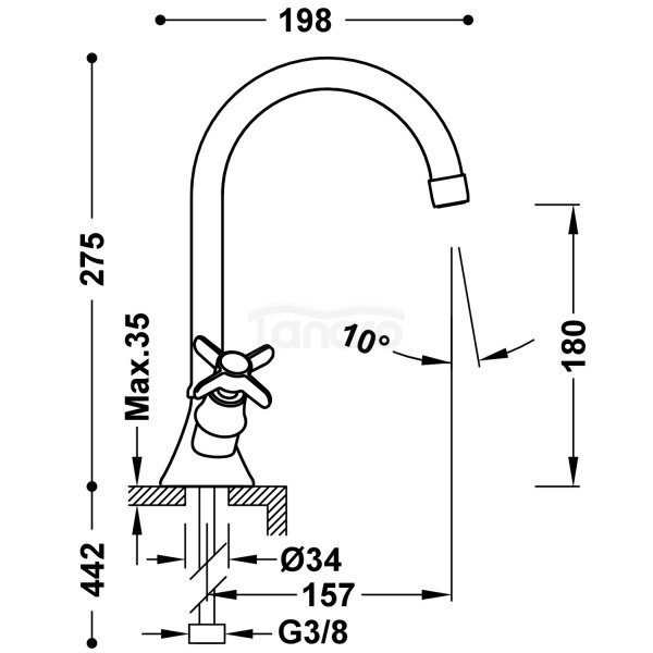 TRES CLASIC Bateria dwuuchwytowa umywalkowa- stal 24210901AC