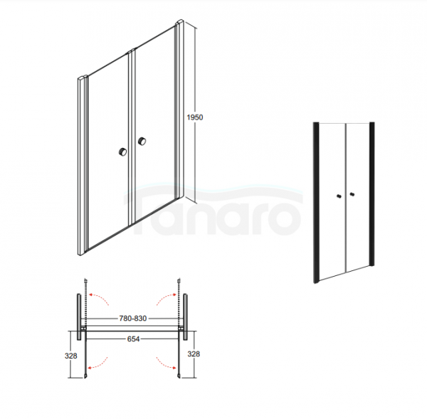 BESCO Drzwi wahadłowe prysznicowe Sinco Due Black 80x195 DSD-80-B