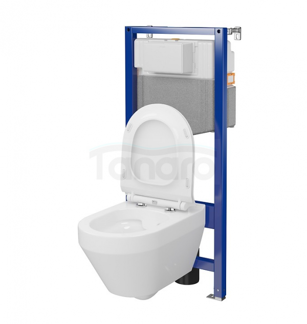 CERSANIT - Set C28 - stelaż podtynkowy AQUA 50 MECH QF + miska zawieszana CREA OVAL CleanOn + deska SLIM antybakteryjna, wolnoopadająca, z funkcją łatwego wypinania  S701-807