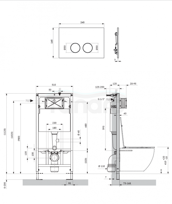 OMNIRES STRONGFRAME stelaż podtynkowy do miski toaletowej + MINIMAL przycisk spłukujący FLUSH SET miedź połysk STFWC1M-RCP