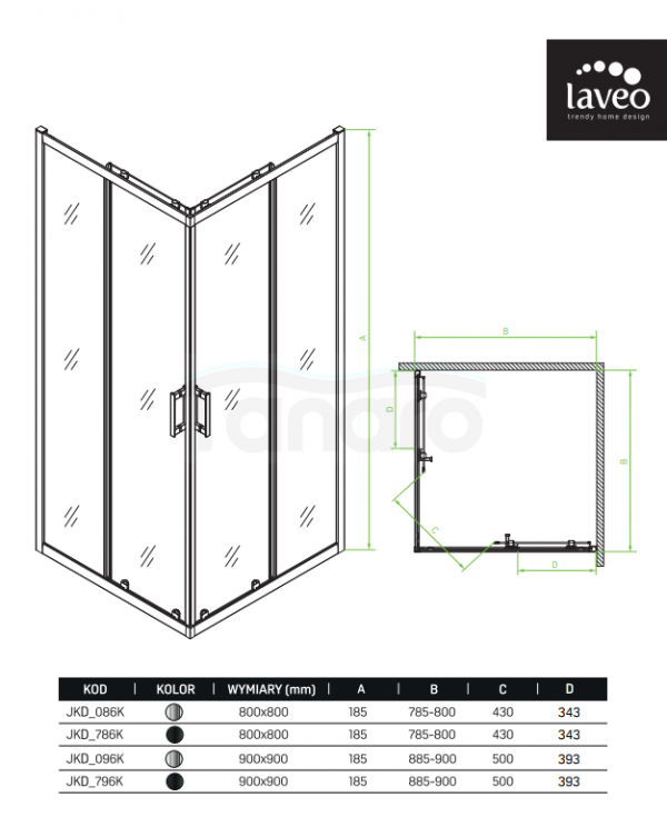 LAVEO Desna - kabina natryskowa kwadratowa 90x90 cm JKD_096K