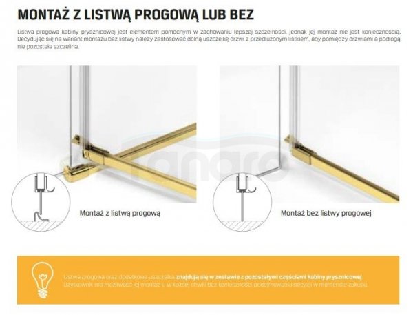 NEW TRENDY Kabina przyścienna AVEXA GOLD SHINE 80x80x200 EXK-2125/EXK-2095 POLSKA PRODUKCJA