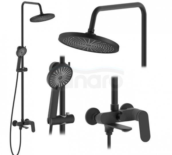 REA - Zestaw Prysznicowo - Natryskowy MARCO z wylewką Czarny / Black
