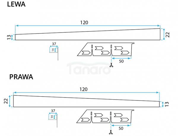 REA - Listwa spadkowa brodzikowa 120cm PRAWA Złota Szczotkowana