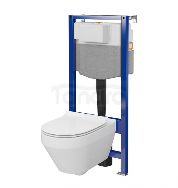 CERSANIT - Set C29 - stelaż podtynkowy AQUA 50 PNEU QF + miska zawieszana CREA OVAL CleanOn + deska SLIM antybakteryjna, wolnoopadająca, z funkcją łatwego wypinania  S701-808