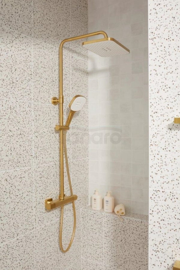 ARMATURA KRAKÓW KFA Zestaw prysznicowy deszczownia z baterią termostatyczną MALAGA PVD BRUSHED LIGHT GOLD 5756-910-31