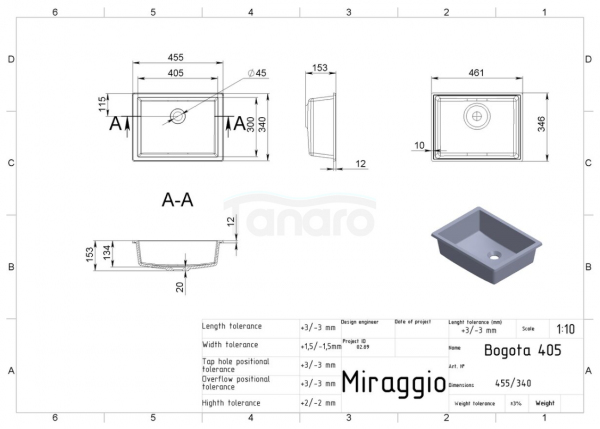 MIRAGGIO Umywalka biała matowa BOGOTA 405 0000788