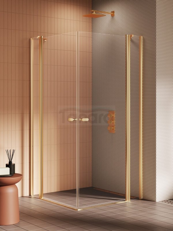 NEW TRENDY Kabina prysznicowa NEW SOLEO GOLD BRUSHED 2D prostokątna U 90x120x195 szkło czyste 6mm Active Shield 2.0 - z el. stałym K-4242