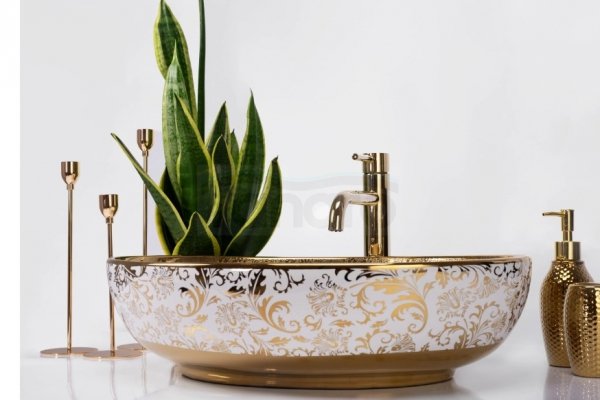 REA - Umywalka Nablatowa MARGOT White/Gold Biało/Złota