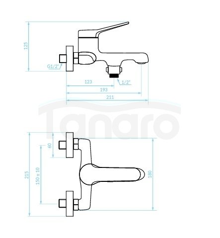 KUCHINOX - Bateria wannowa VILLA ścienna bez zestawu natryskowego  BVK_010D