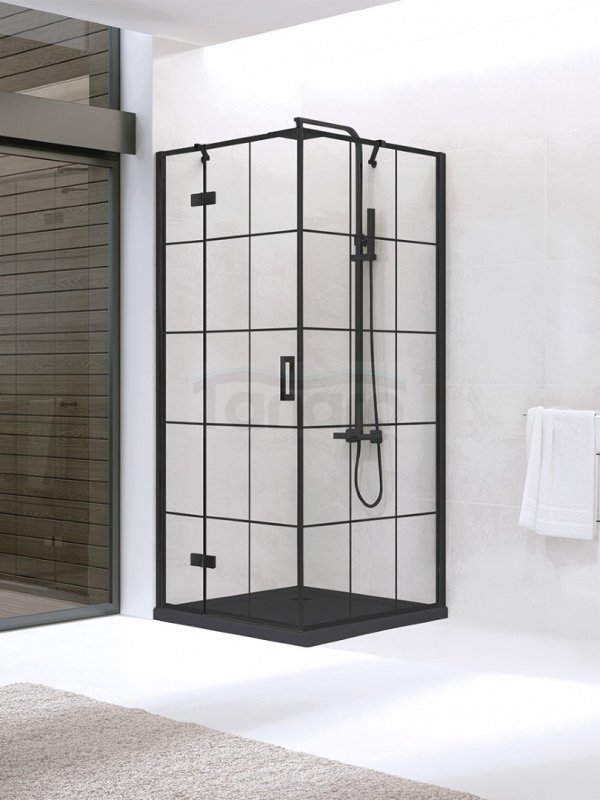 NEW TRENDY - Kabina kwadratowa New Renoma BLACK 90x90x195  D-0274A/D-0119B  PRAWA