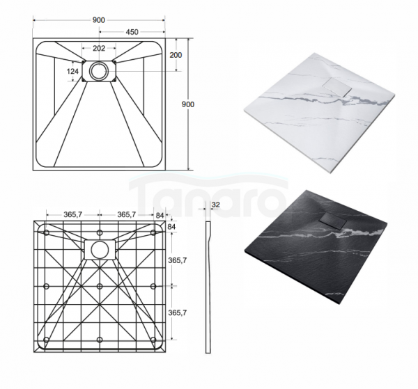 BESCO Brodzik kwadratowy Vexo Marble 90x90 VM-90-90-K