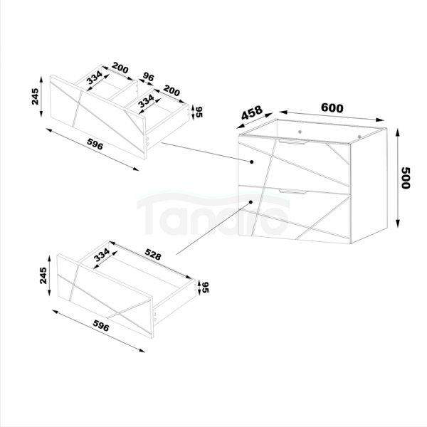MEGSTYL WOOD-02 Szafka z umywalką i blatem 60cm biały mat WOOD-0000-0114
