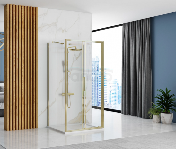 REA - Kabina Prysznicowa Przyścienna RAPID SLIDE GOLD/ZŁOTA drzwi 130 + ścianka 100 x2 + ramię x2