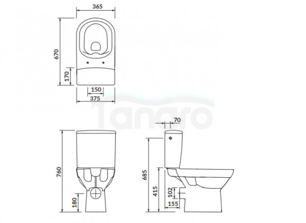 CERSANIT - Zestaw 579 - WC Kompakt bezkołnierzowy ETIUDA NEW CleonOn przeznaczony dla osób starszych i z ograniczoną sprawnością ruchową oraz niepełnosprawnych, bez deski  K11-0221