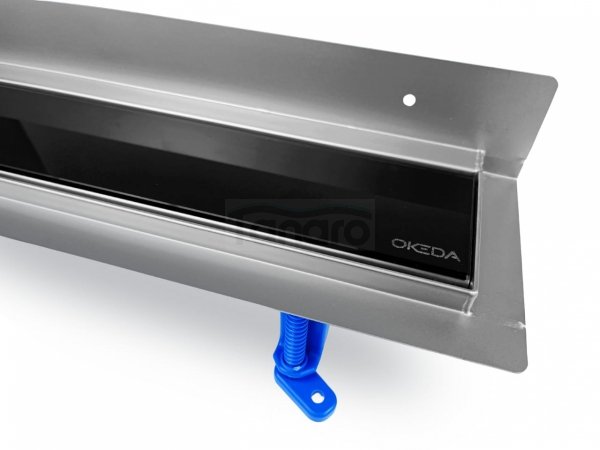 OKEDA Przyścienny odpływ liniowy OKEDA® PRIME LINE™ - BLACK GLASS - CZARNE SZKŁO 90cm 21900.06