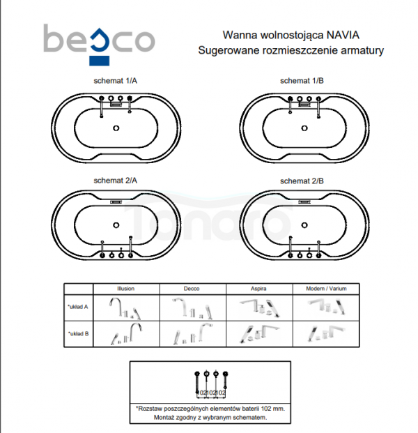 BESCO Wanna wolnostojąca Navia Matt B&amp;W 140 + syfon z przelewem chrom #WAS-140NM
