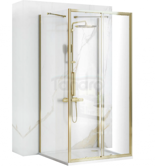 REA - Kabina Prysznicowa Przyścienna RAPID SLIDE GOLD/ZŁOTA drzwi 110 + ścianka 100 x2 + ramię x2