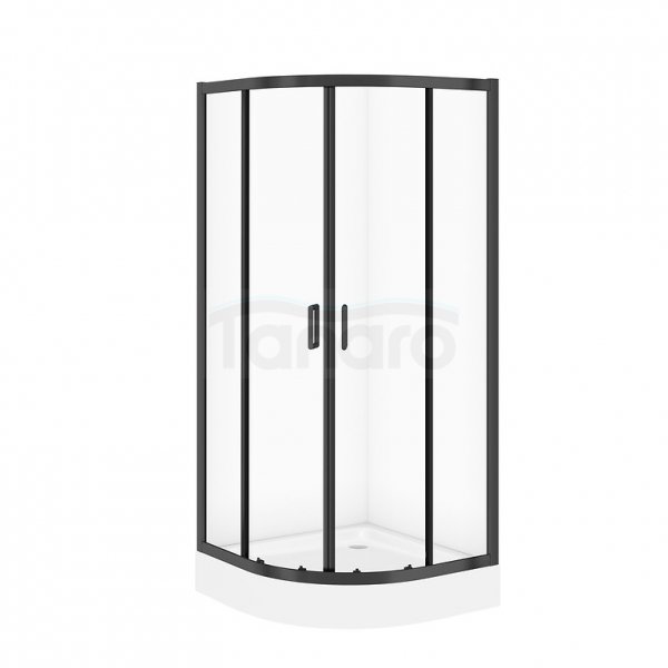 CERSANIT - SET C708: Kabina półokragła ARTECO 90x90x190 czarna szkło transparentne + brodzik tako biały 16 cm  S913-026
