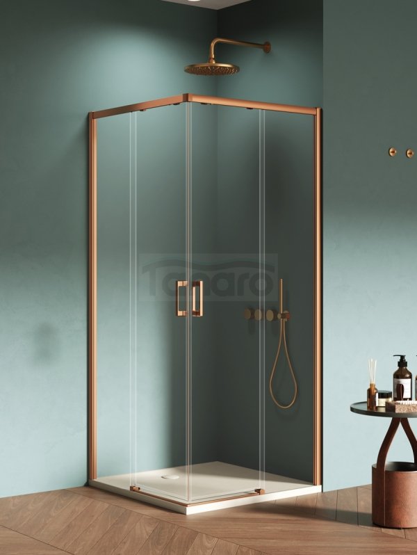 NEW TRENDY Kabina prysznicowa PRIME COPPER BRUSHED 2D prostokątna 80x100x200 szkło czyste 6mm Active Shield 2.0 D-0808A/D-0813A