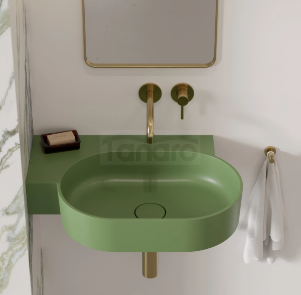 OMNIRES umywalka nablatowa/wisząca OVO M+ lewa, 64 x 44 cm olive mat OVO645UWLOL