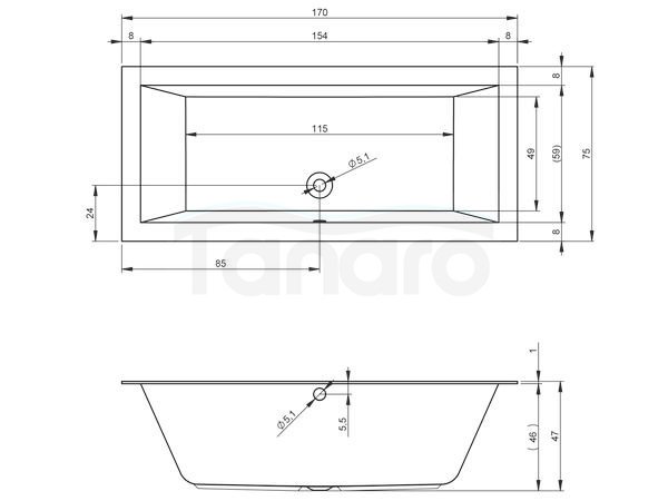 RIHO - Wanna akrylowa do zabudowy LUGO 170x75x47  z systemem hydromasażu JOY  B132001005