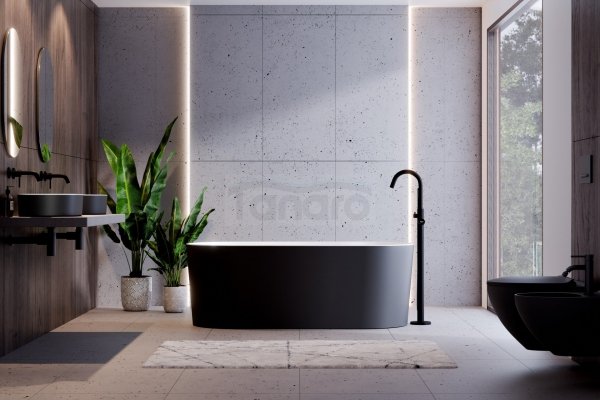 BESCO Wanna wolnostojąca Lova B&amp;W 160x74 + klik-klak czarny matt czyszczony od góry #WWM-160LBKB