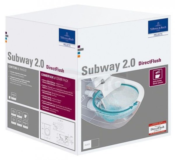 VILLEROY &amp; BOCH - Subway 2.0 combi-pack miska + deska ceramika model podwieszany odpływ poziomy 37.5 x 56.5 cm Weiss Alpin - Miska DirectFlush 5614R001, Deska SlimSeat z zawiasami QuickRelease i SoftClosing 9M78S101  beSMART