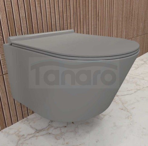 AQUAFORM - miska wc ALICANTE GRIS Rimless z deską duroplastową SLIM wolnoopadającą, kolor szary mat  CE-MW-004-77-50