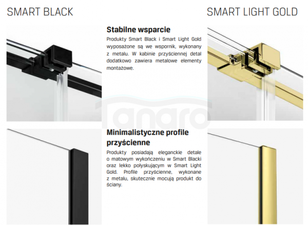 NEW TRENDY Kabina ścianka WALK-IN przesuwna SMART LIGHT GOLD 130X200 EXK-4298