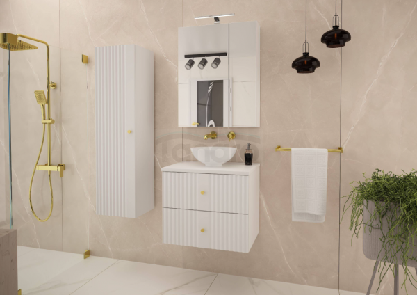 MEGSTYL Szafka pod Umywalkę z Blatem 2S 60cm Biały Mat Zestaw-1 XILO-0000-0128