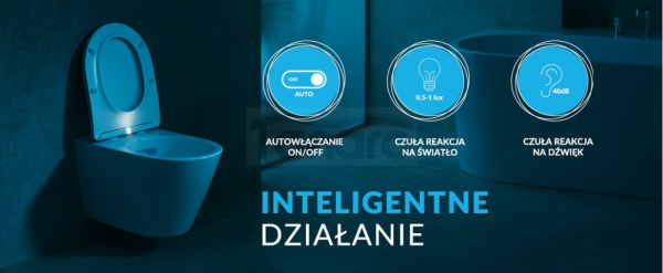 CERSANIT SET C822: MISKA ZAWIESZANA ZEN PRO OVAL CERSANIT VORTEX Z DESKĄ DUROPLASTOWĄ MOONWAY SPOT SLIM Z PODŚWIETLENIEM LED S4006-005