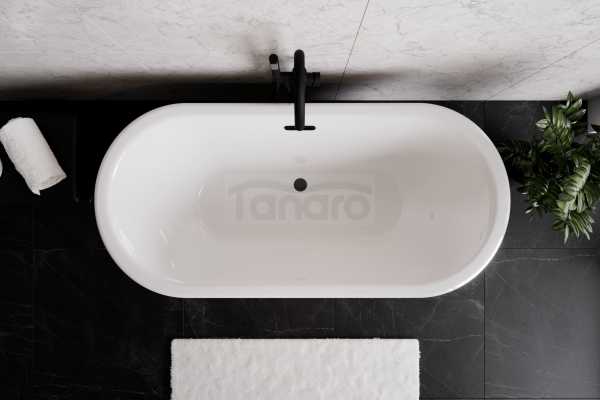 BESCO Wanna wolnostojąca Ziva Matt B&amp;W 160x75 + klik-klak z przelewem szczelinowym biały #WMA-160ZBSW