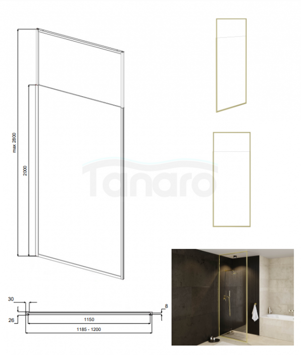 BESCO Ścianka kabina walk-in Icon Black 120x200 IC-120-200C