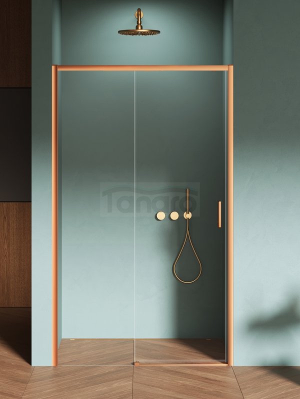 NEW TRENDY Drzwi wnękowe PRIME COPPER BRUSHED 1D P 100x200 szkło czyste 6mm Active Shield 2.0 D-0813A
