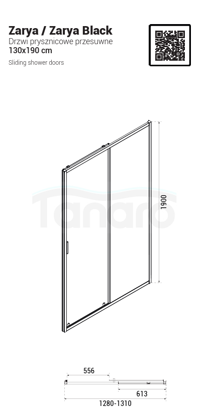 BESCO Drzwi prysznicowe przesuwne Zarya Black 130 DZB-130