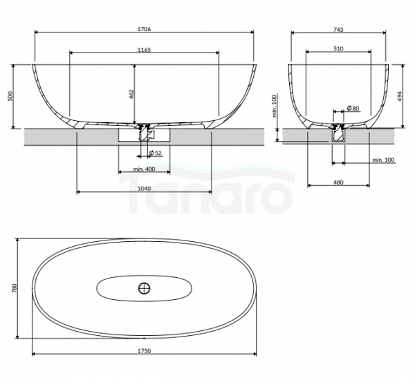 OMNIRES Wanna wolnostojąca SHELL M+ 175 x 78 cm biały mat SHELL175WWBM