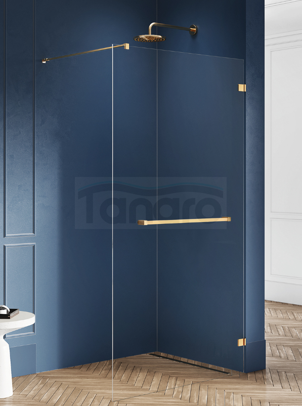 NEW TRENDY Kabina prysznicowa walk in Avexa Gold Brushed, jednoelementowa, z wieszakiem relingowym. Grubość szkła 8mm 90x200 EXK-7036