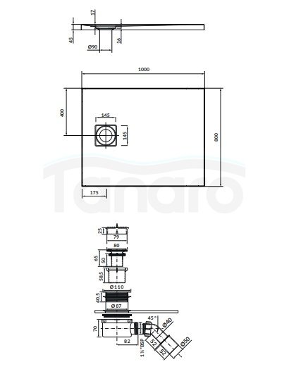 CERSANIT - Set C256 : brodzik prostokątny TAKO Slim 100x80x4,5 biały + syfon  S208-005