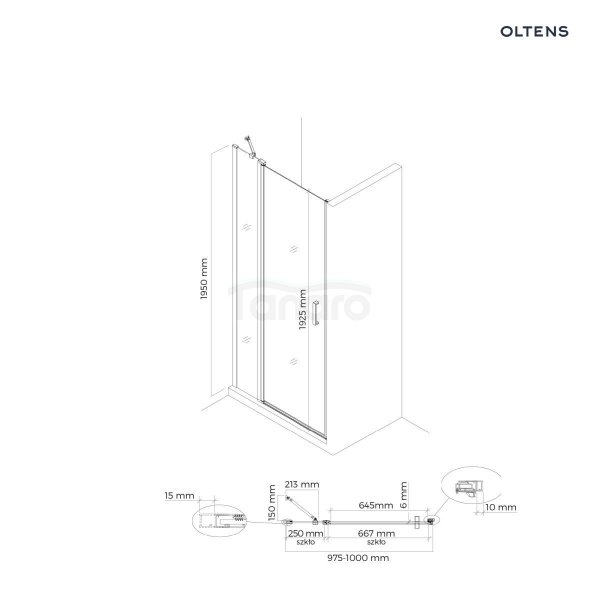 Oltens Verdal drzwi prysznicowe 100 cm czarny mat/szkło przezroczyste 21205300