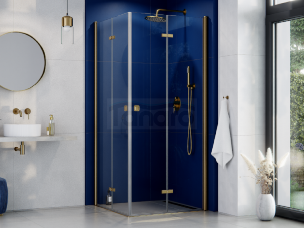 BESCO Kabina kwadratowa składana 80x80x195 Exo-H 80 Brushed Gold KEHZS-80-195