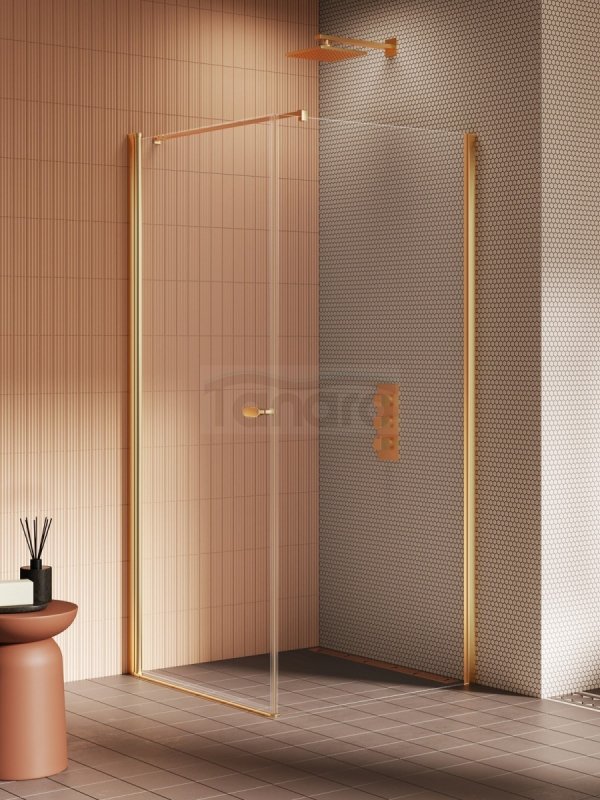 NEW TRENDY Kabina prysznicowa NEW SOLEO GOLD BRUSHED 1D prostokątna U 70x80x195 szkło czyste 6mm Active Shield 2.0 - wsp. równoległy K-4171-WP