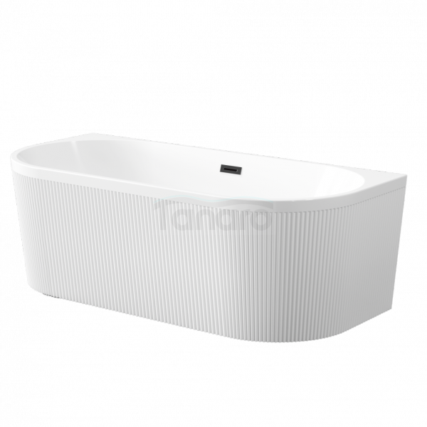 INVENA Wolnostojąca wanna przyścienna, ryflowana Glamour, 170 cm w komplecie z syfonem i korkiem/odpływem w kolorze czarnym AN-02-14U-KPL