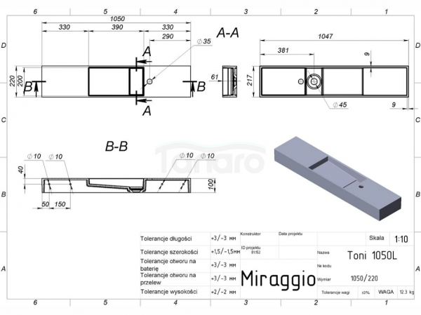 MIRAGGIO Umywalka TONI 1050 L 8814227
