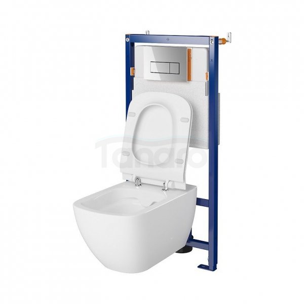 CERSANIT - Set B638 Tech Line Opti, miska zawieszana VIRGO CleanOn, deska duroplastowa, przycisk OPTI B1 chrom błyszczący  S701-674