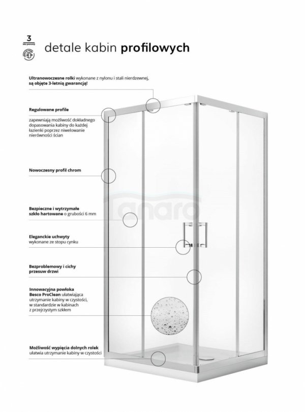 BESCO Kabina prysznicowa półokrągła Modern Chrom 80 x 190 szkło mrożone MP-80-190-M