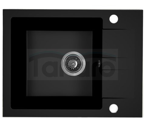 AQUAFORM - zlewozmywak granitowy MARANELLO 440 X 570 X 215 - 1 komora z 1/2 ociekacza , CZARNY MONO + syfon oszczędzający miejsce z korkiem automatycznym  AQ.901-1019012