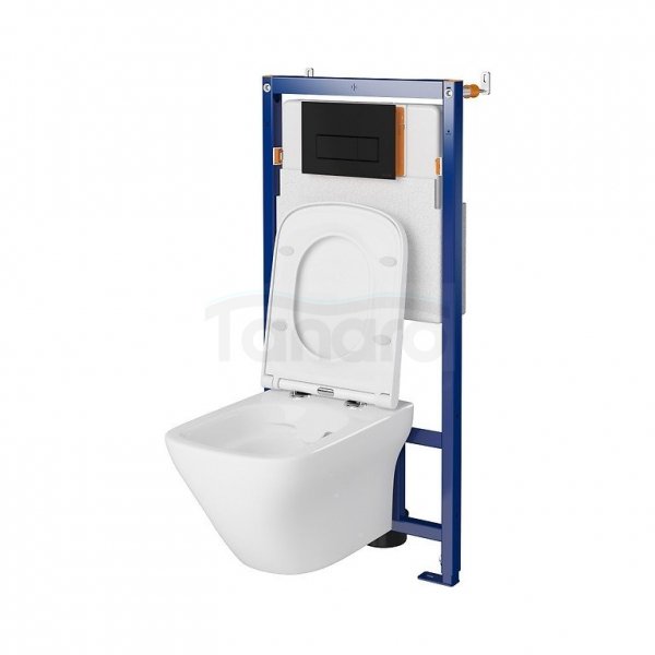 CERSANIT - Set B643 Tech Line Opti, miska zawieszana LARGA Square CleanOn, deska duroplastowa, przycisk OPTI B1 czarny mat  S701-664