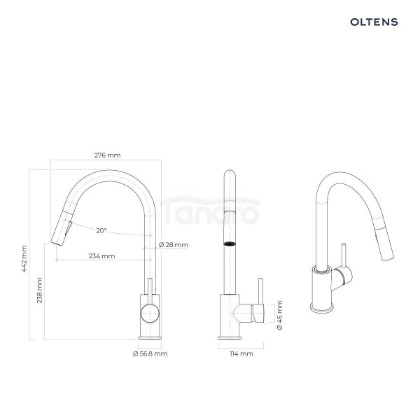 Oltens Litla bateria kuchenna stojąca z wyciąganą wylewką nikiel 35204910